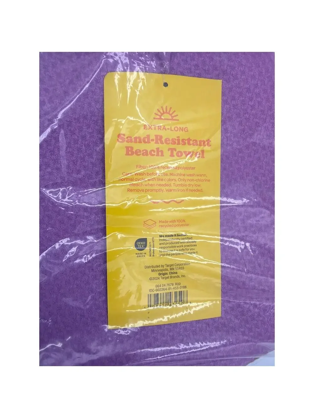Sun Squad Extra Long Sand Resistant Beach Towel Purple 36x72 Quick Dry New